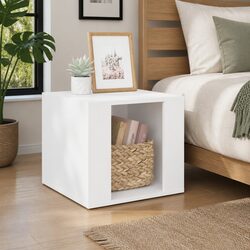 White Engineered Wood Bedside Table with Storage
