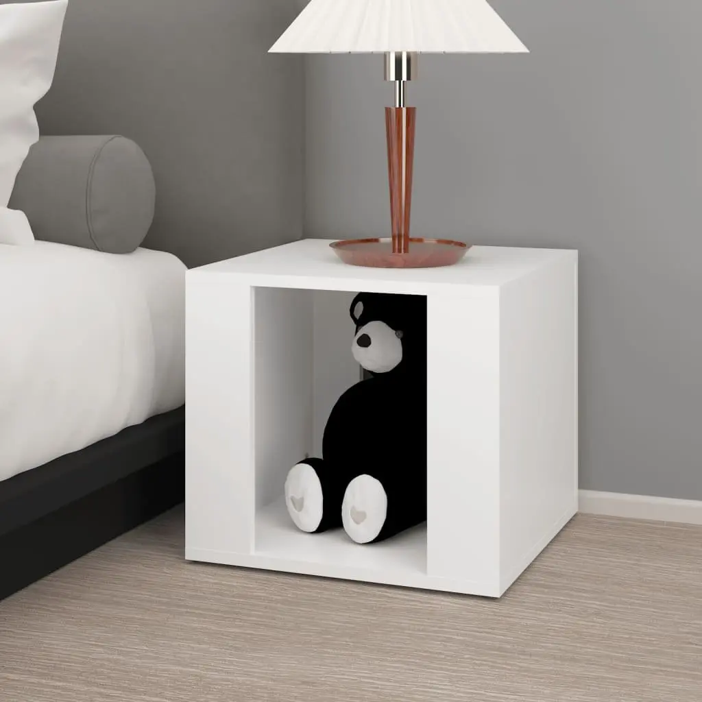 White Engineered Wood Nightstand Compact Bedroom Storage Side Cabinet 41x40x36cm