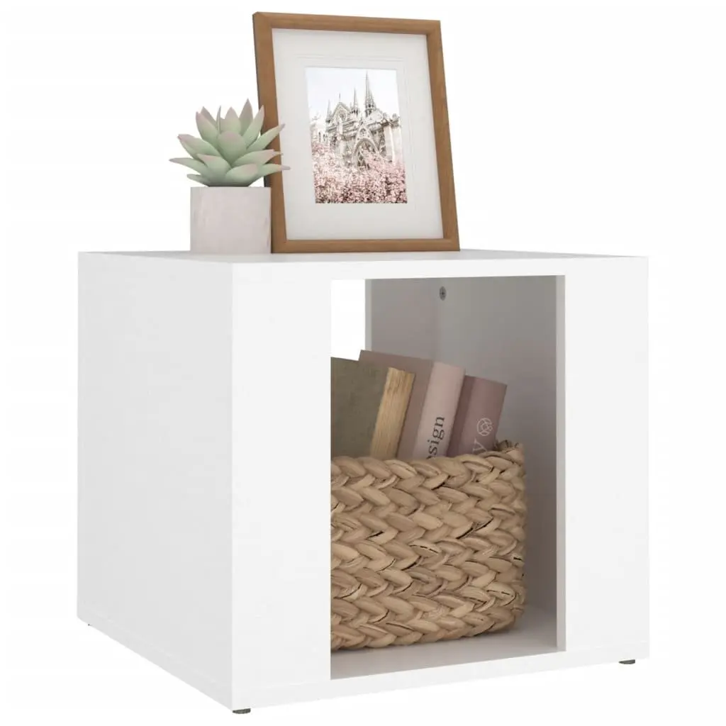 White Engineered Wood Nightstand Compact Bedroom Storage Side Cabinet 41x40x36cm