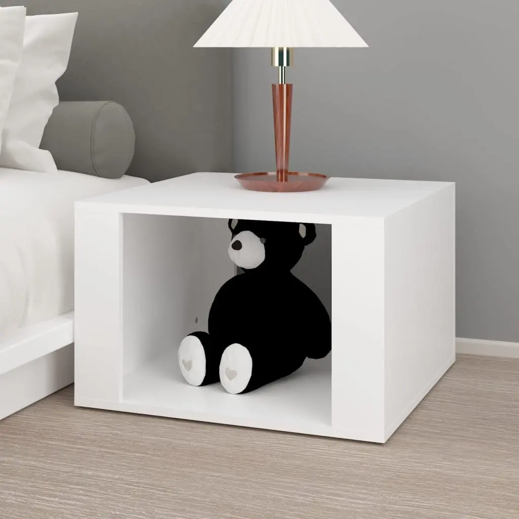 Bedside Table White Engineered Wood Storage Nightstand 57 x 55 x 36 cm
