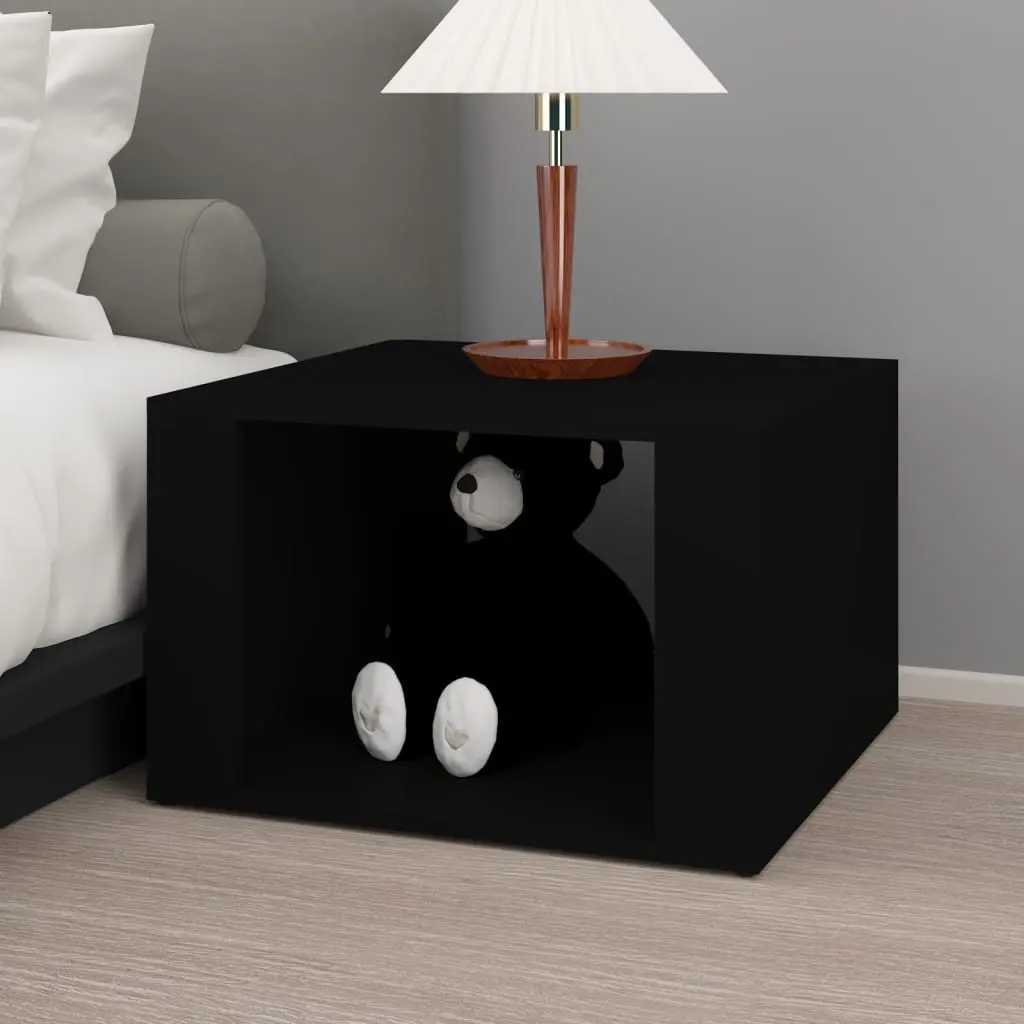 Bedside Table Black Engineered Wood Nightstand 57x55x36cm