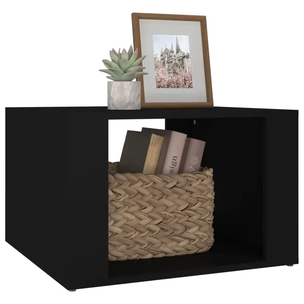 Bedside Table Black Engineered Wood Nightstand 57x55x36cm