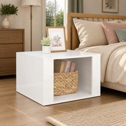 Elegant White High Gloss Bedside Table with Storage