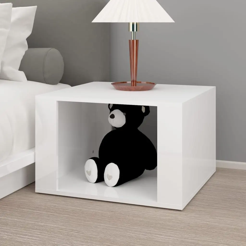 Bedside Table White High Gloss Storage Engineered Wood