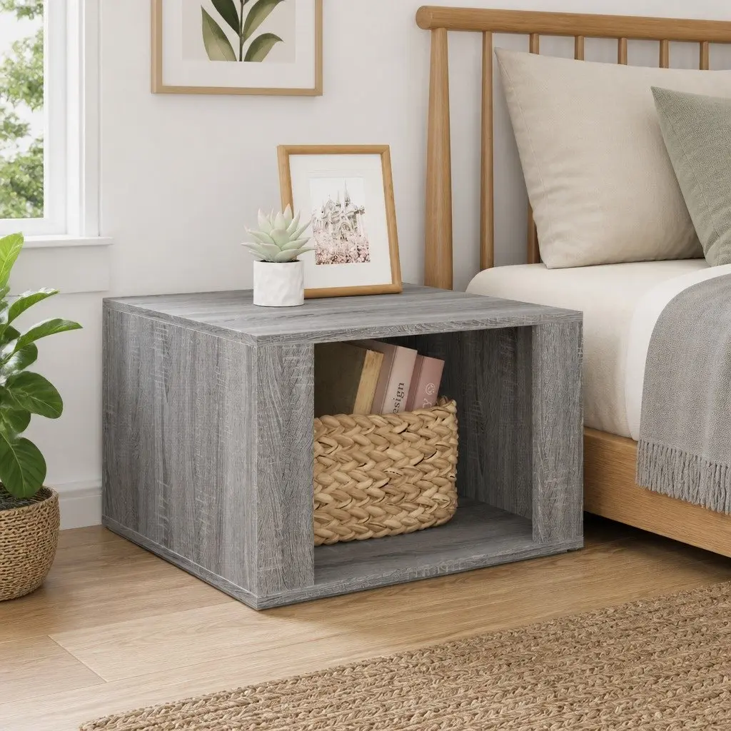 Bedside Table Grey Sonoma Engineered Wood Storage Nightstand