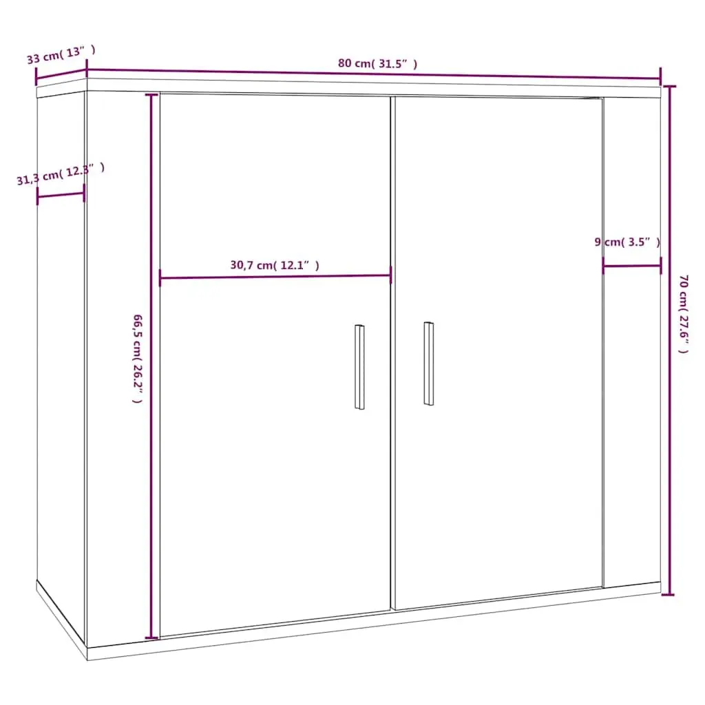 Sideboard White 80x33x70 cm Engineered Wood Storage Cabinet Cupboard Doors