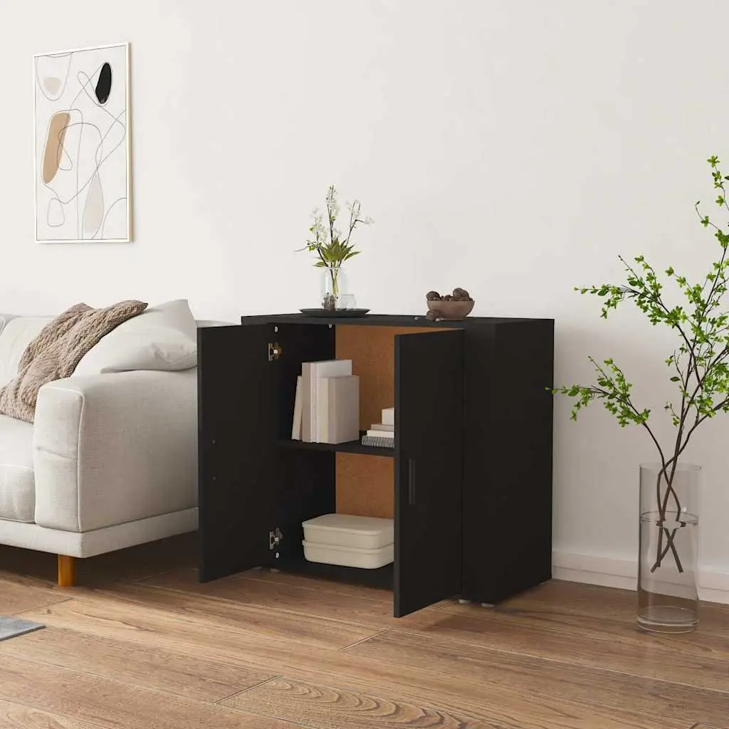 Black Engineered Wood Sideboard 80x33x70 cm