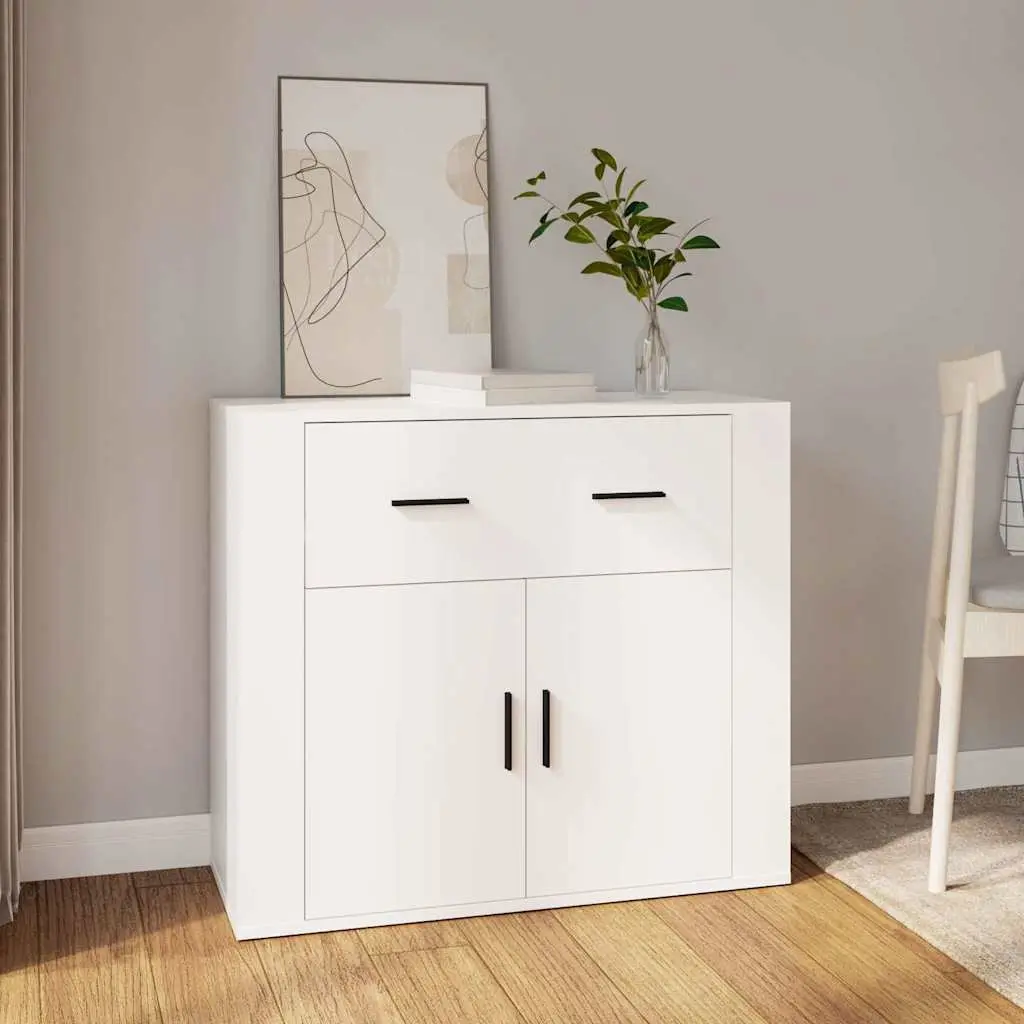 Sideboard White 80x33x70 cm Engineered Wood Storage Cabinet with Doors Drawers Compartments