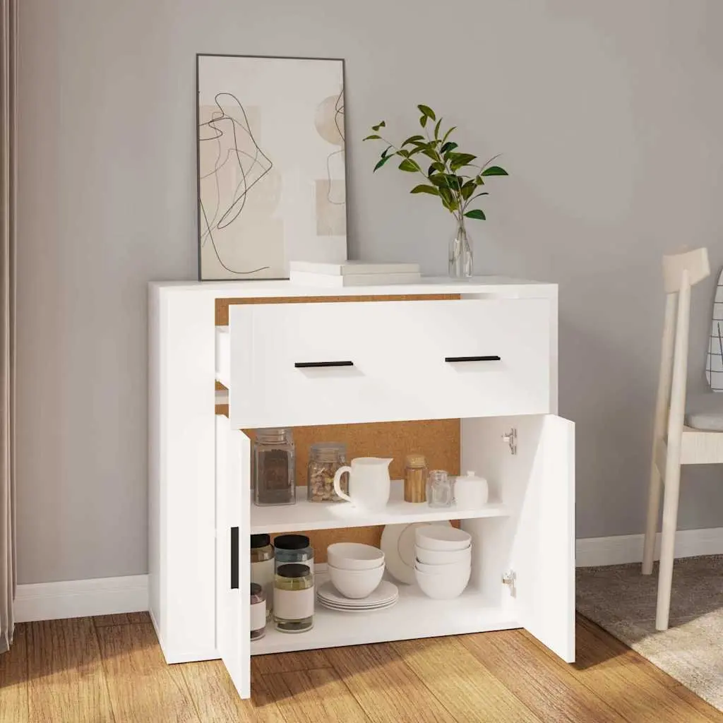 Sideboard White 80x33x70 cm Engineered Wood Storage Cabinet with Doors Drawers Compartments