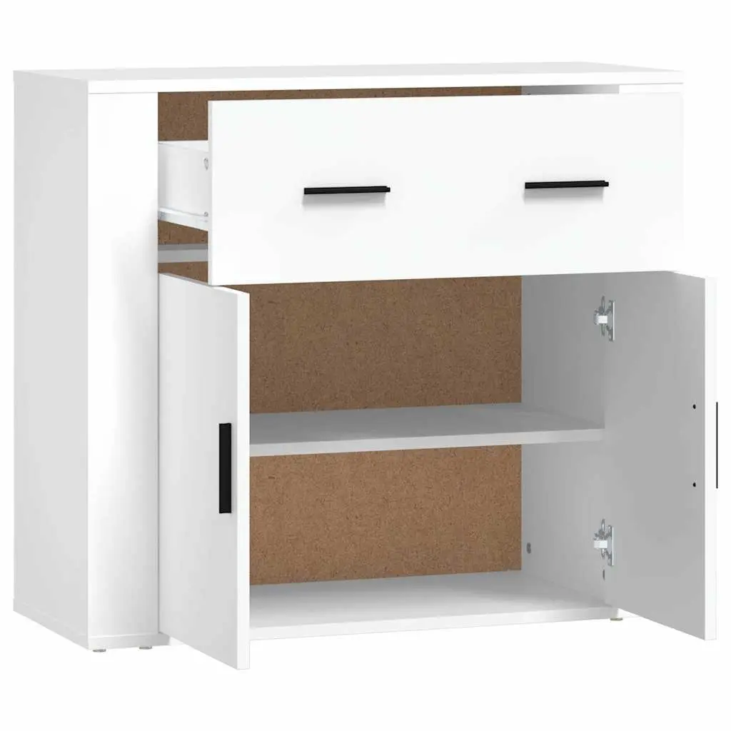 Sideboard White 80x33x70 cm Engineered Wood Storage Cabinet with Doors Drawers Compartments