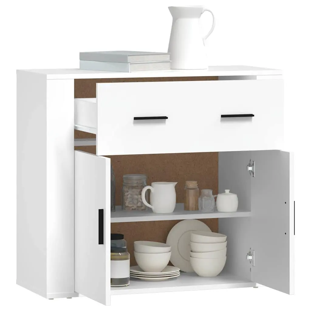 Sideboard White 80x33x70 cm Engineered Wood Storage Cabinet with Doors Drawers Compartments