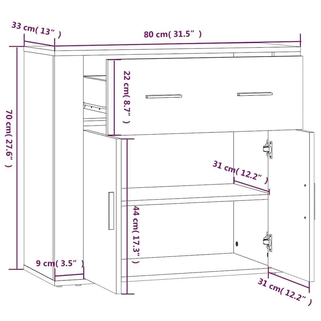 Grey Sideboard Storage Cabinet with Compartments