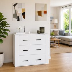 Elegant White Sideboard Cabinet 80x33x70cm with 3 Drawers