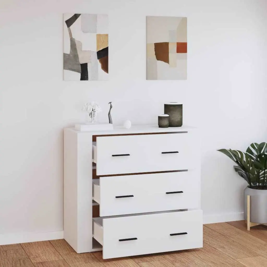 White Sideboard Cabinet Engineered Wood 80x33x70cm Storage Buffet 3 Drawers