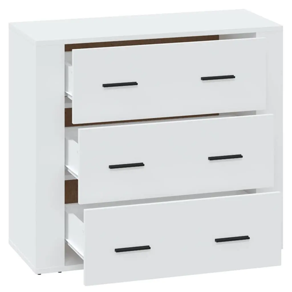 White Sideboard Cabinet Engineered Wood 80x33x70cm Storage Buffet 3 Drawers