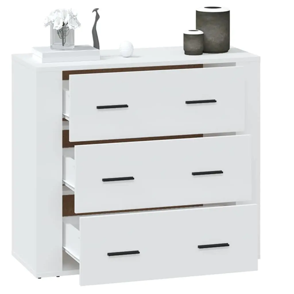 White Sideboard Cabinet Engineered Wood 80x33x70cm Storage Buffet 3 Drawers