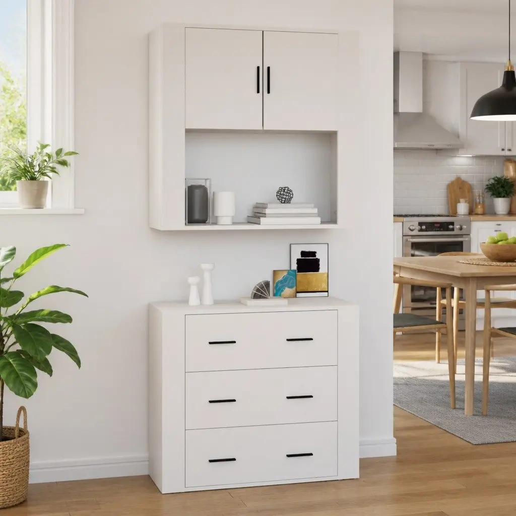 White Wall Cabinet 80x33x80 cm Engineered Wood Storage