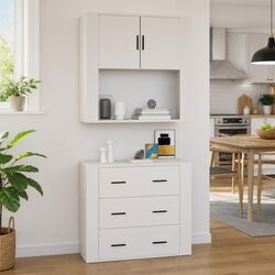 White Wall Cabinet 80x33x80 cm Engineered Wood Storage