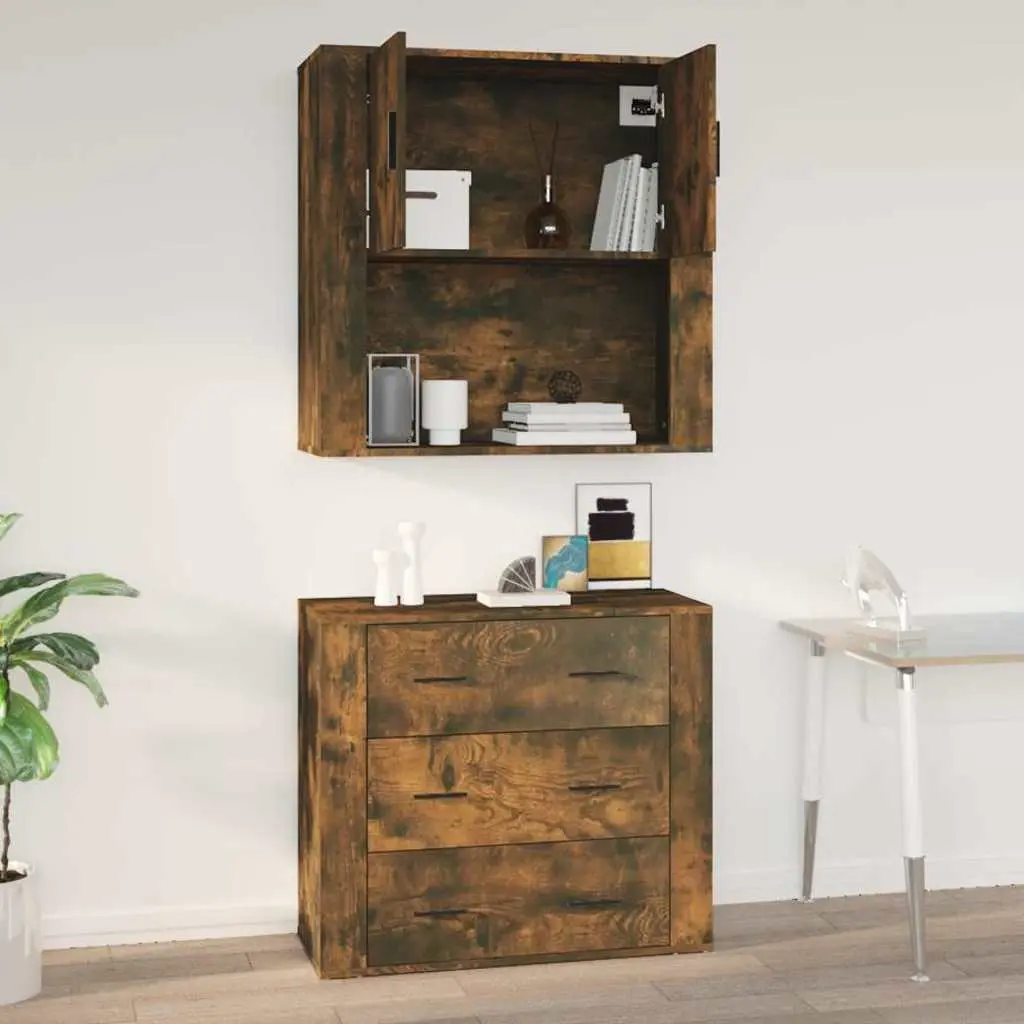 Wall Cabinet Smoked Oak 80x33x80 cm Engineered Wood Storage