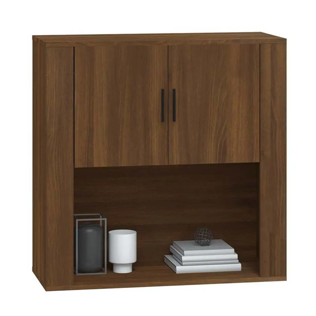 Wall Mounted Cabinet Engineered Wood Brown Oak Storage Organiser 80x33x80 cm
