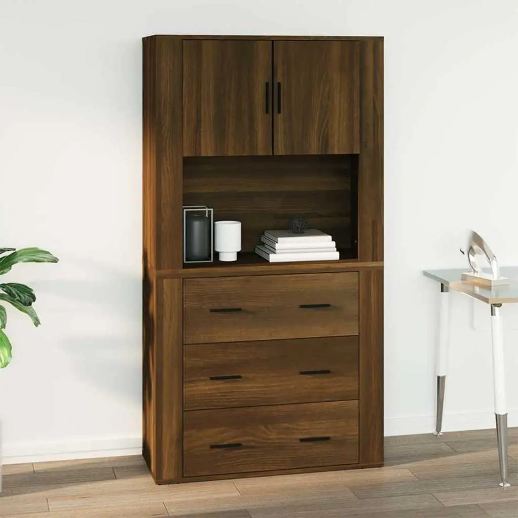 Wall Mounted Cabinet Engineered Wood Brown Oak Storage Organiser 80x33x80 cm