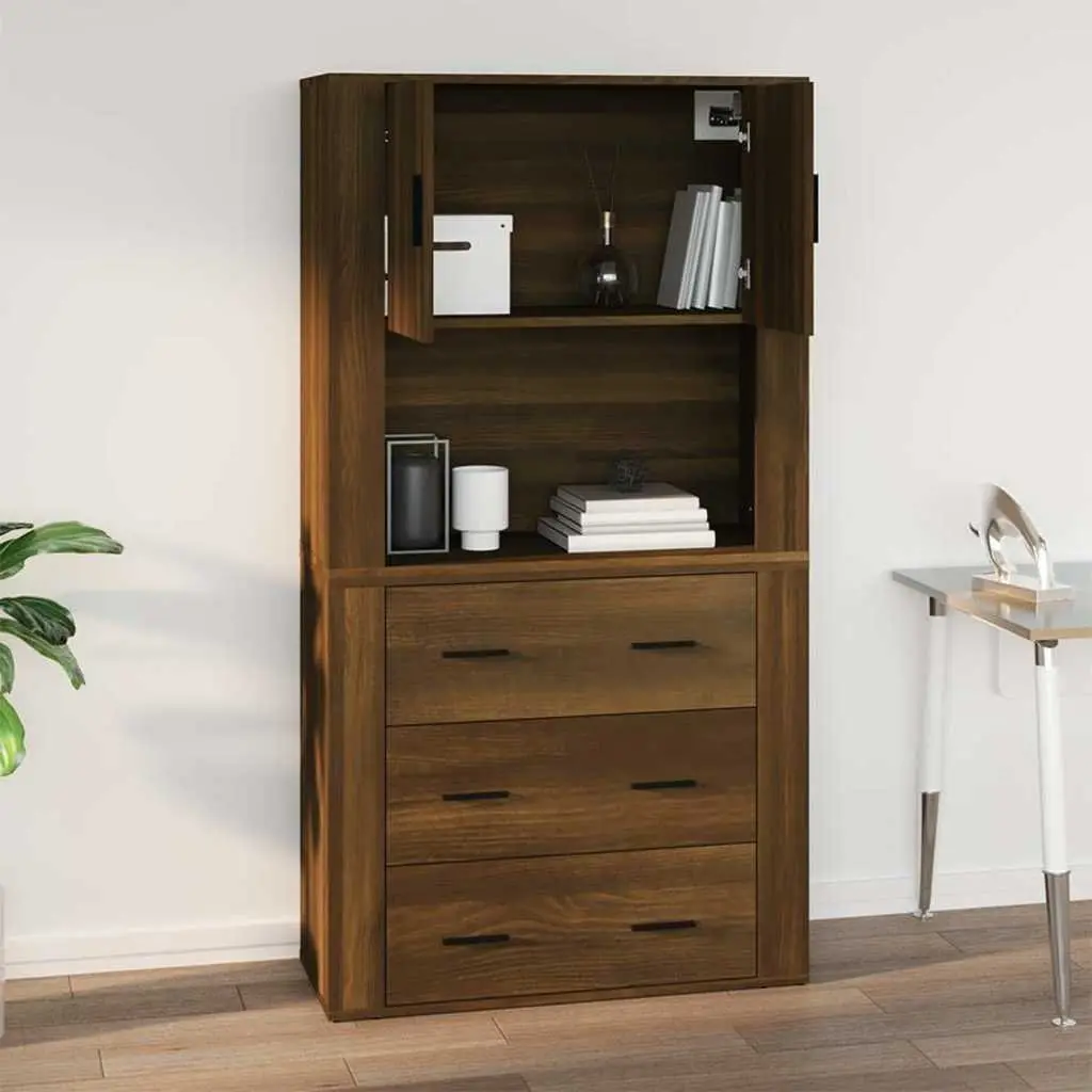 Wall Mounted Cabinet Engineered Wood Brown Oak Storage Organiser 80x33x80 cm