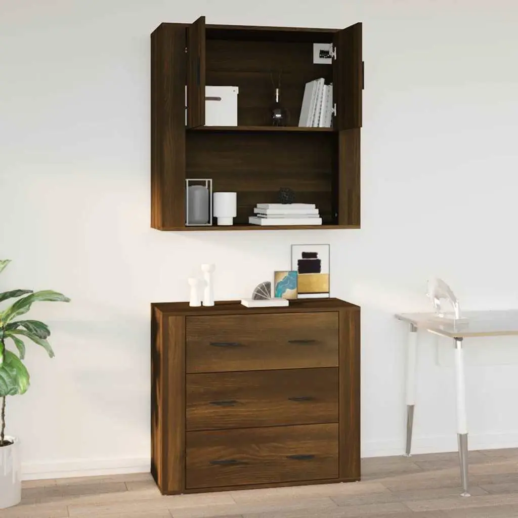 Wall Mounted Cabinet Engineered Wood Brown Oak Storage Organiser 80x33x80 cm
