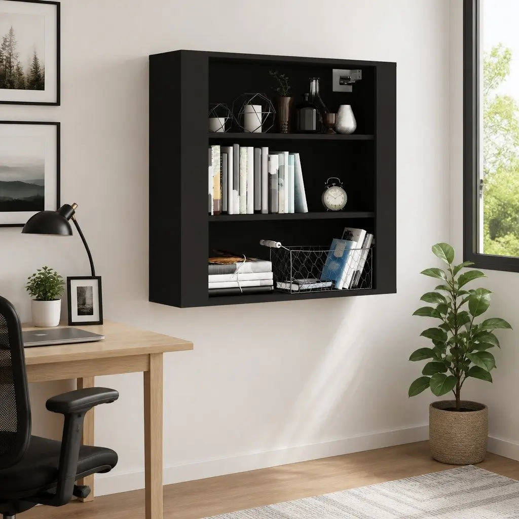 Wall Cabinet Black 80x33x80 cm Engineered Wood Storage Organiser 3 Shelves