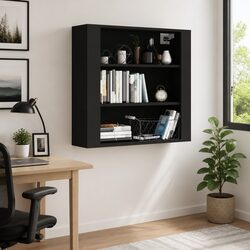 Stylish Black Wall Cabinet with 3 Shelves 80x33x80 cm