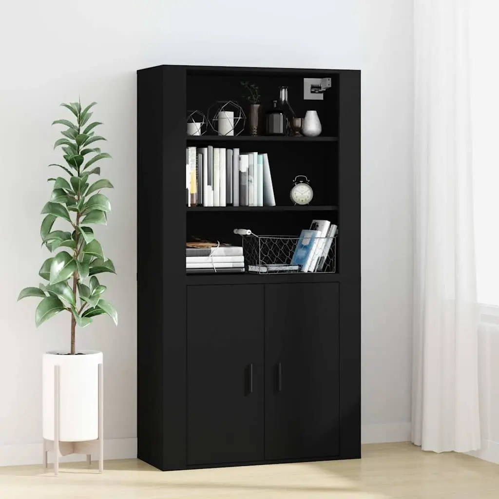 Wall Cabinet Black 80x33x80 cm Engineered Wood Storage Organiser 3 Shelves