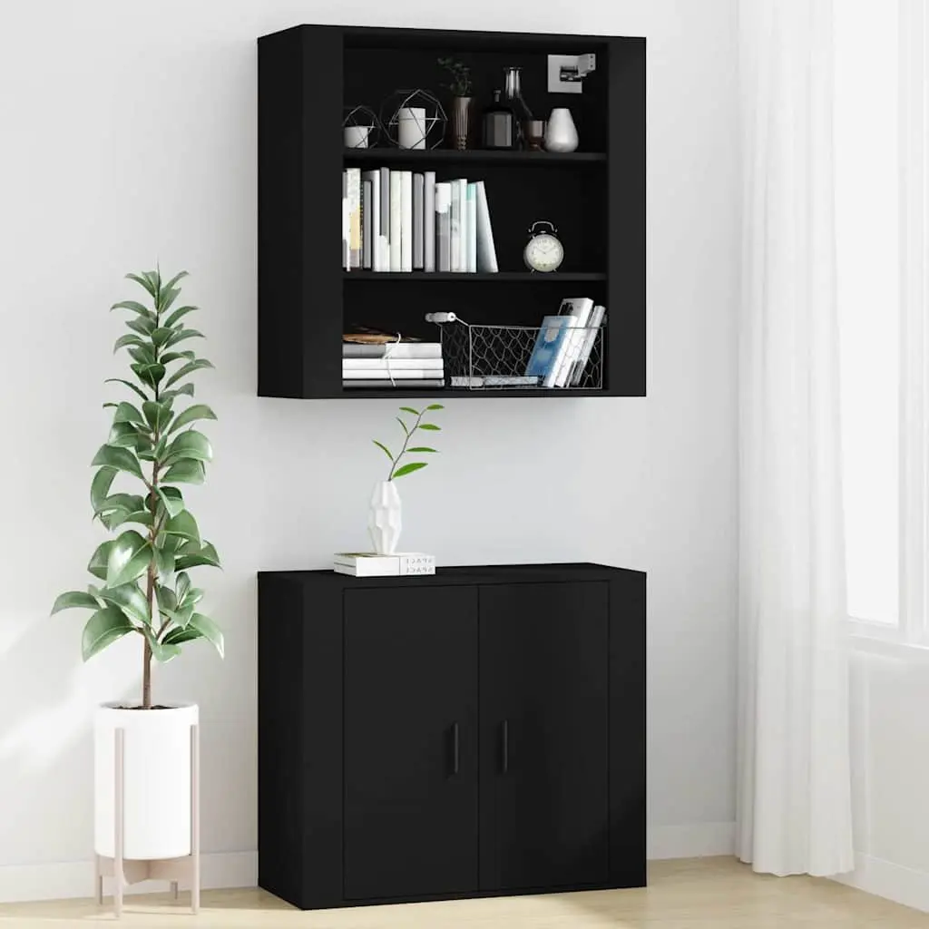 Wall Cabinet Black 80x33x80 cm Engineered Wood Storage Organiser 3 Shelves