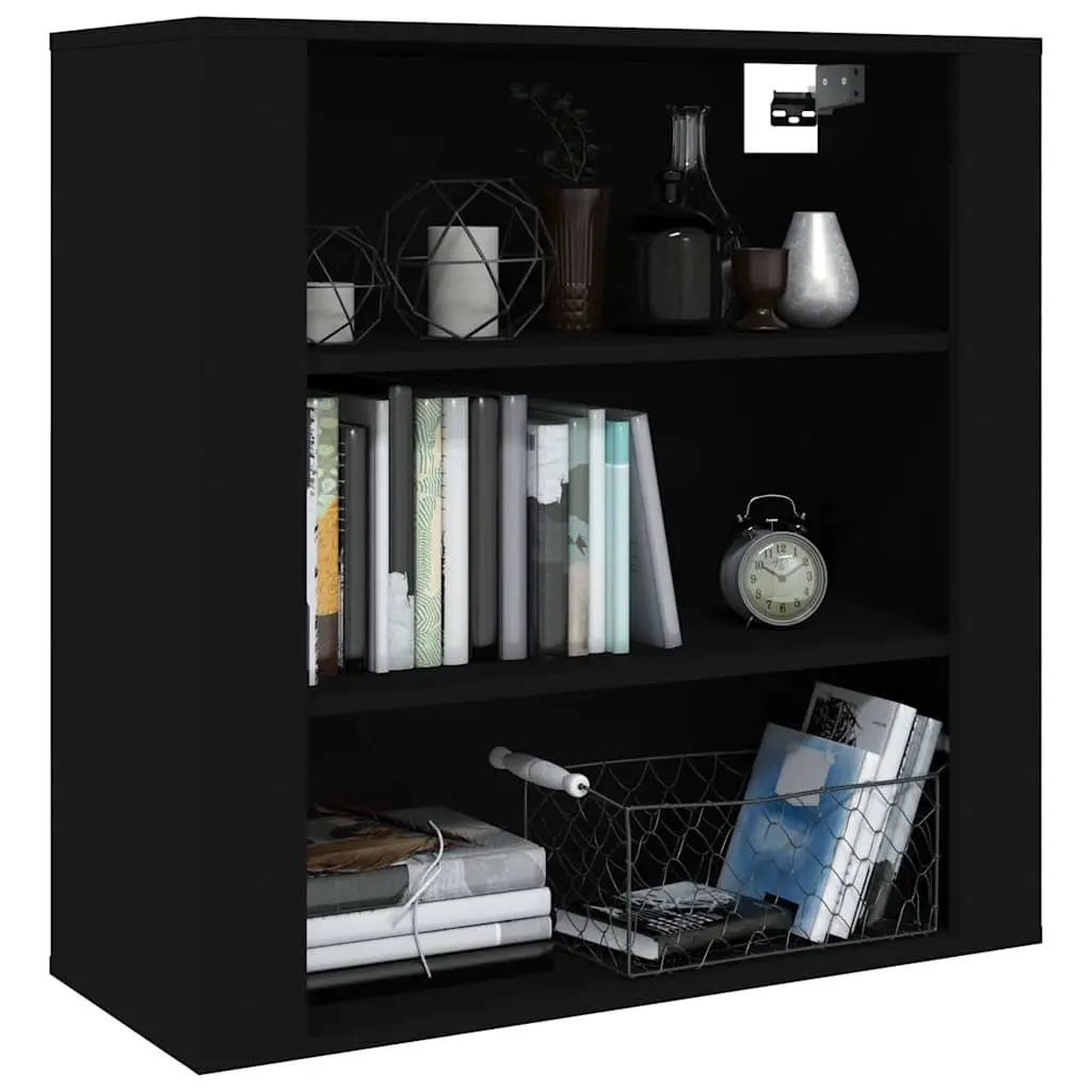 Wall Cabinet Black 80x33x80 cm Engineered Wood Storage Organiser 3 Shelves