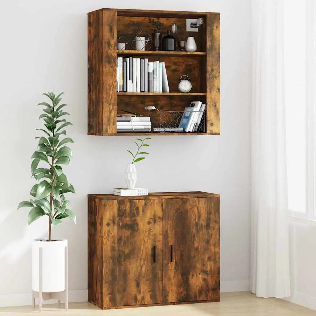 Wall Cabinet Brown Engineered Wood 80x33x80cm Storage Organiser Hanging Shelves