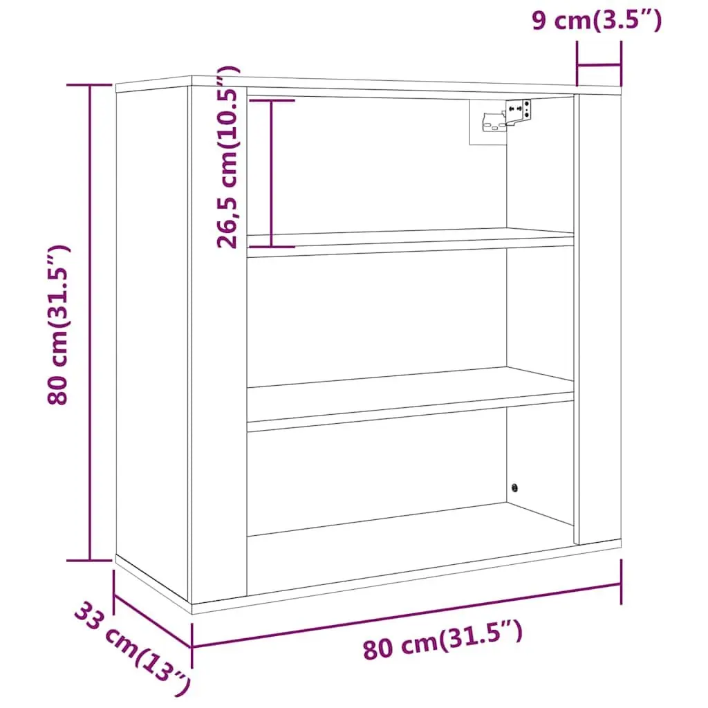 Wall Cabinet Brown Engineered Wood 80x33x80cm Storage Organiser Hanging Shelves