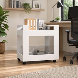 White Desk Trolley with Open Shelves for Storage