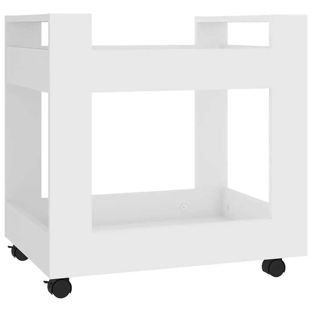 Desk Trolley White 60x45x60 cm Engineered Wood Open Shelves Rolling Casters