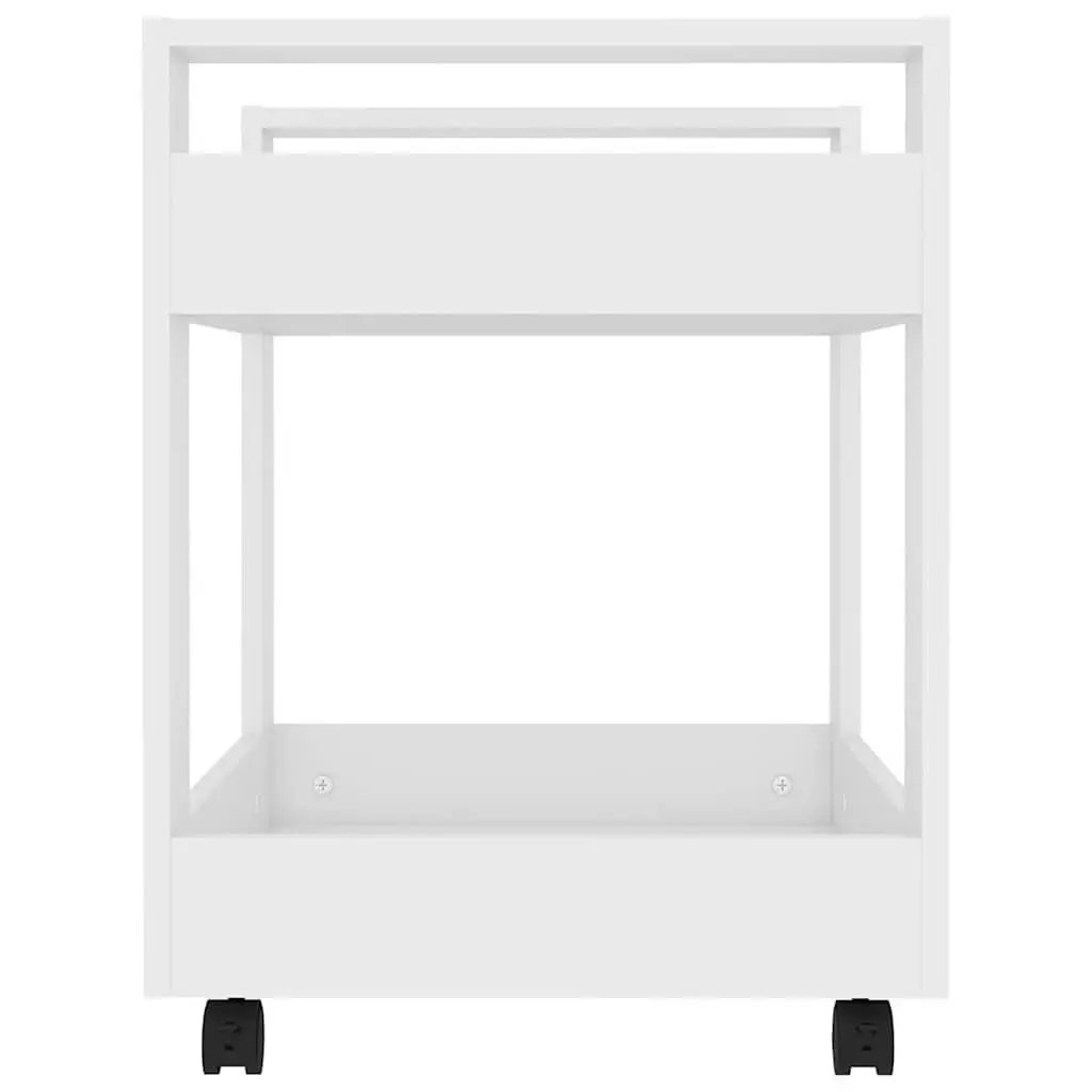 Desk Trolley White 60x45x60 cm Engineered Wood Open Shelves Rolling Casters