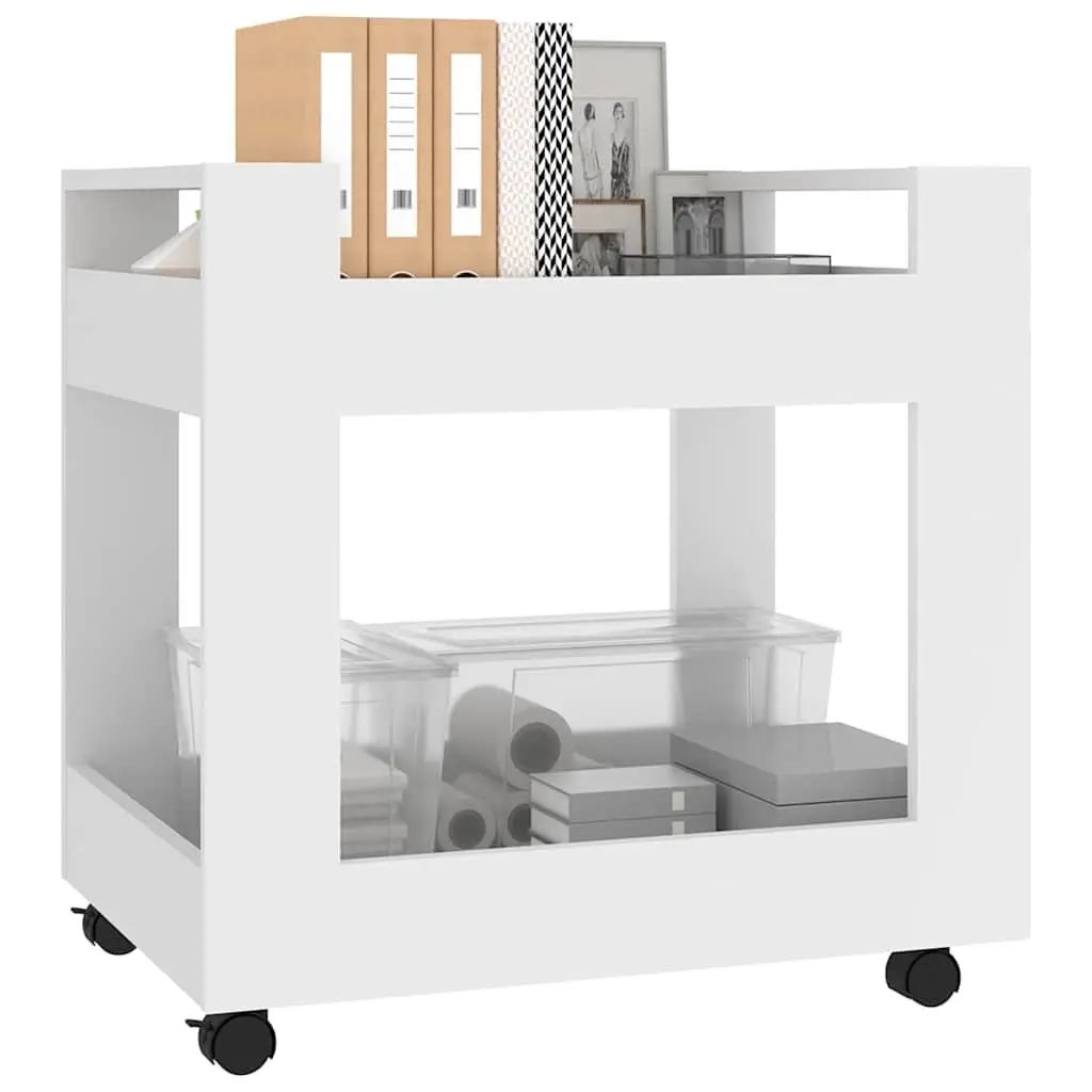 Desk Trolley White 60x45x60 cm Engineered Wood Open Shelves Rolling Casters