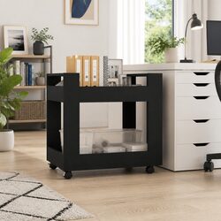 Black Desk Trolley with Rolling Shelves 60x45x60cm