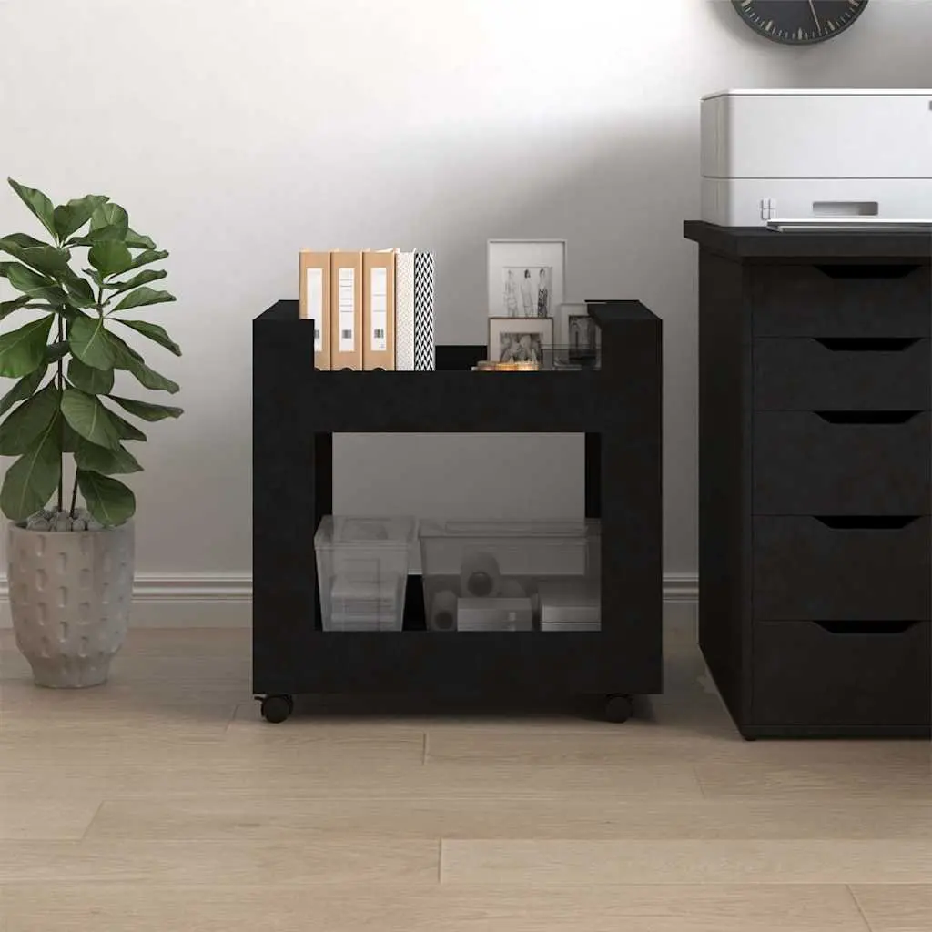 Desk Trolley Black 60x45x60cm Engineered Wood Rolling Storage Shelves