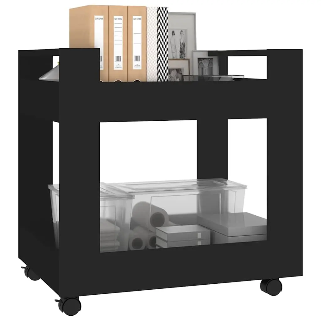 Desk Trolley Black 60x45x60cm Engineered Wood Rolling Storage Shelves