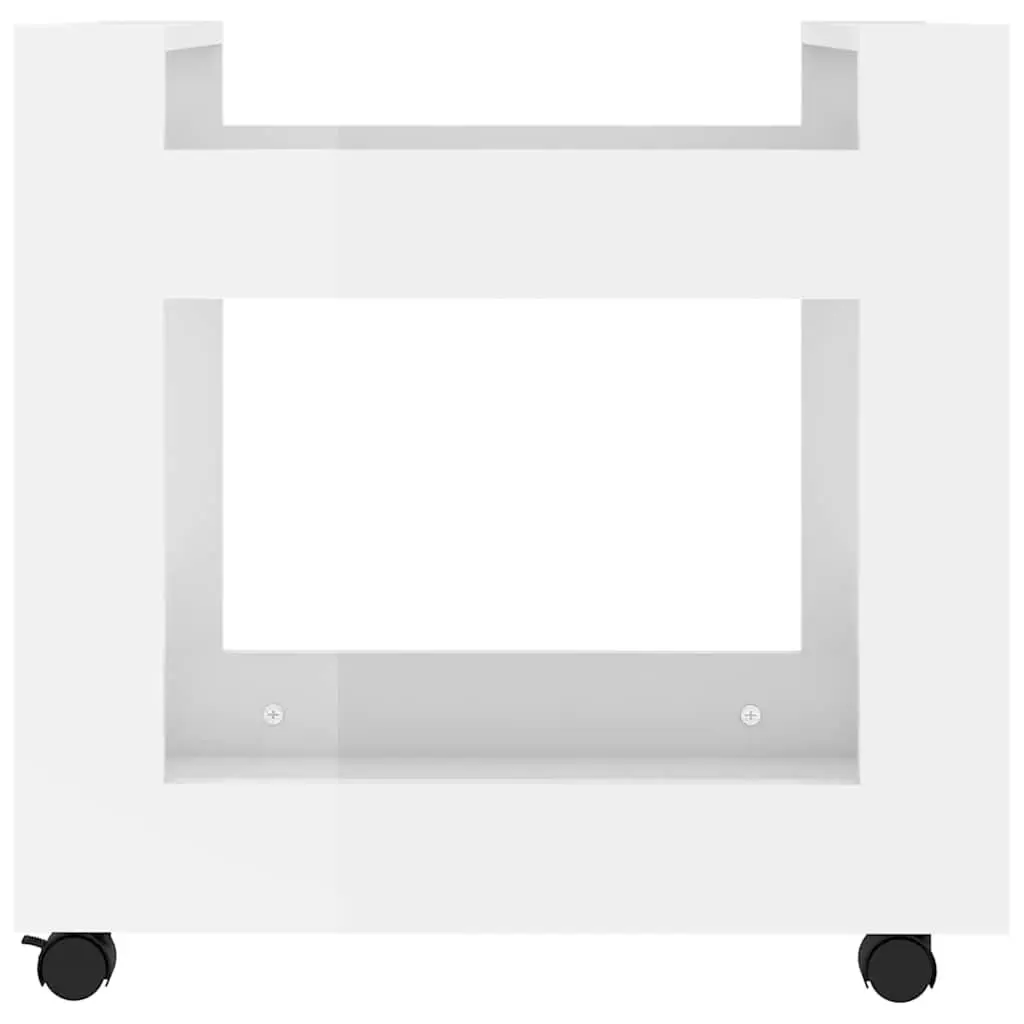 Desk Trolley Storage Cart High Gloss White 60x45x60cm Engineered Wood with 2 Open Shelves and Rolling Castors