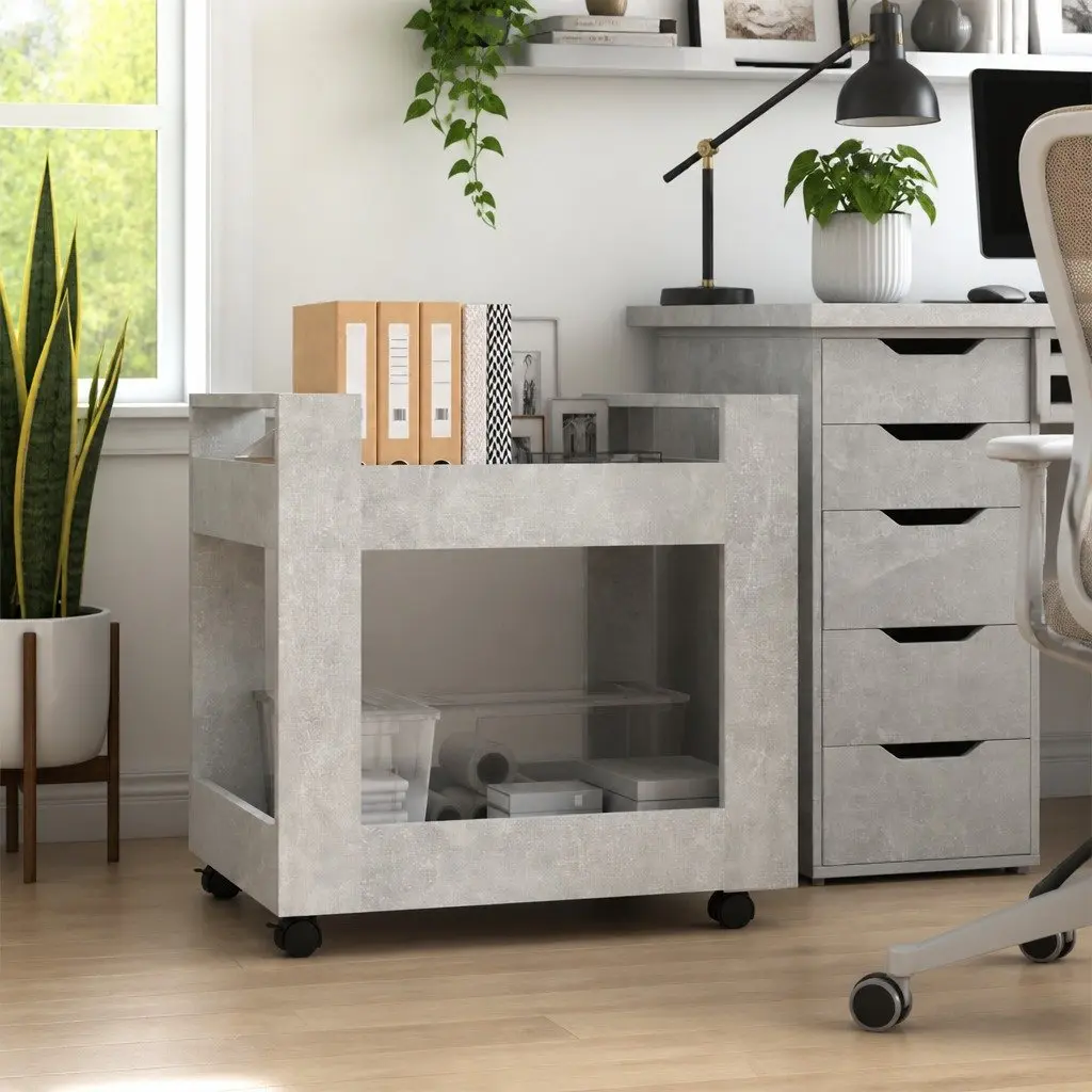 Desk Trolley Grey 60x45x60 cm Engineered Wood Storage Cart with Castors