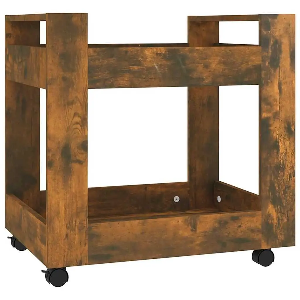 Desk Trolley Smoked Oak 60x45x60 cm Engineered Wood Open Shelves Storage Mobile Casters Brown