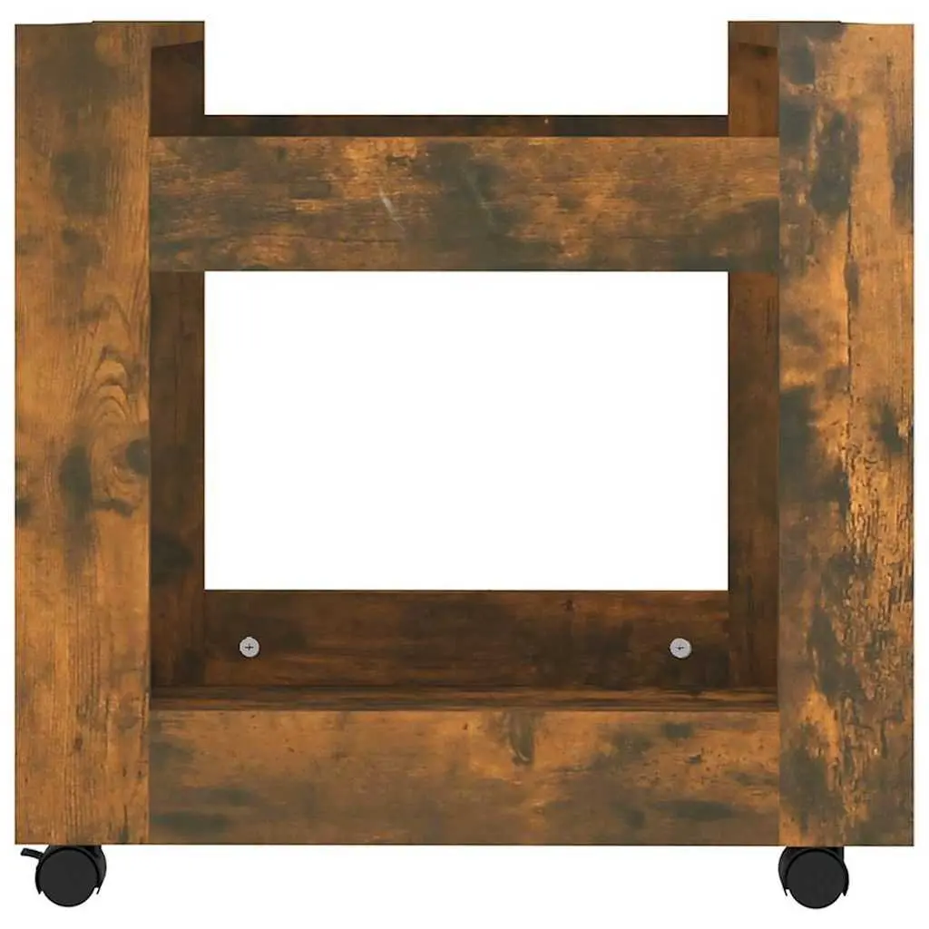 Desk Trolley Smoked Oak 60x45x60 cm Engineered Wood Open Shelves Storage Mobile Casters Brown