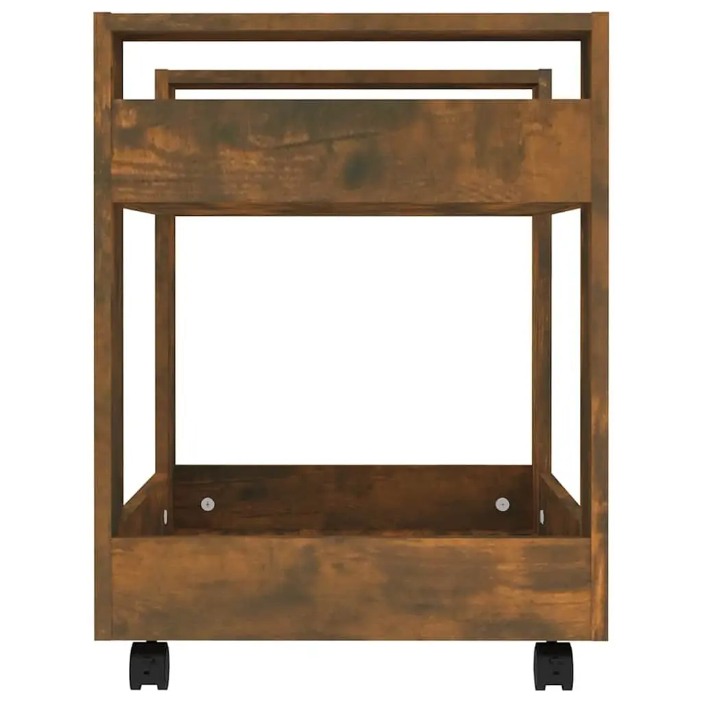 Desk Trolley Smoked Oak 60x45x60 cm Engineered Wood Open Shelves Storage Mobile Casters Brown