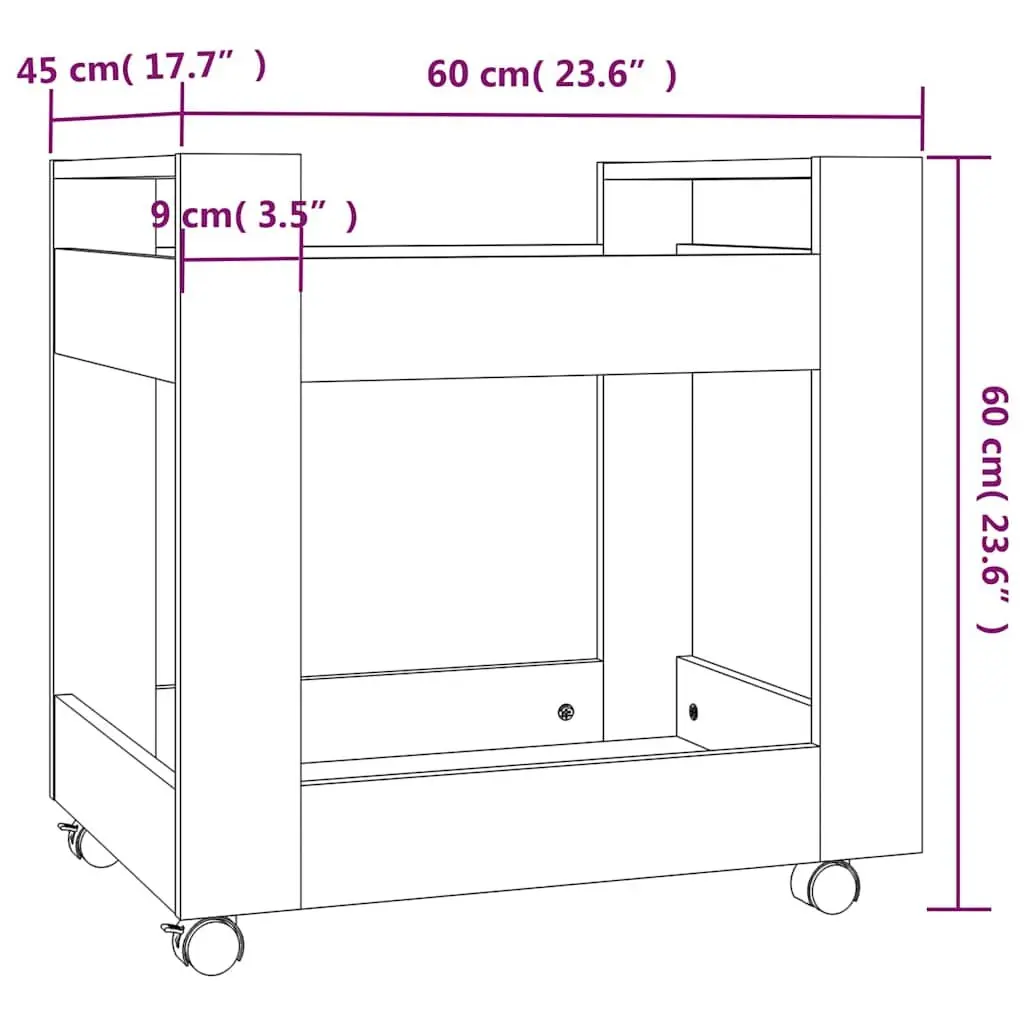 Desk Trolley Smoked Oak 60x45x60 cm Engineered Wood Open Shelves Storage Mobile Casters Brown