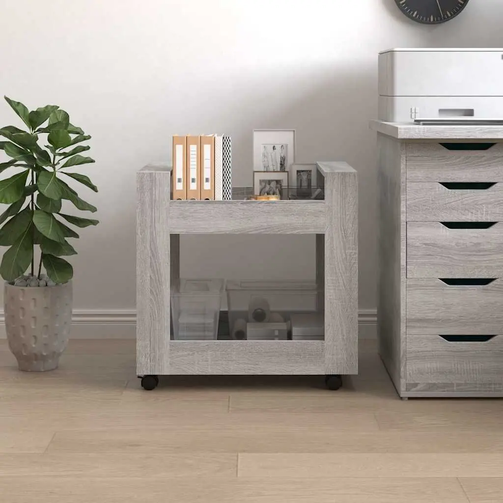 Desk Trolley Storage Cart Grey Sonoma 2 Shelf Engineered Wood Rolling Casters Mobile Office