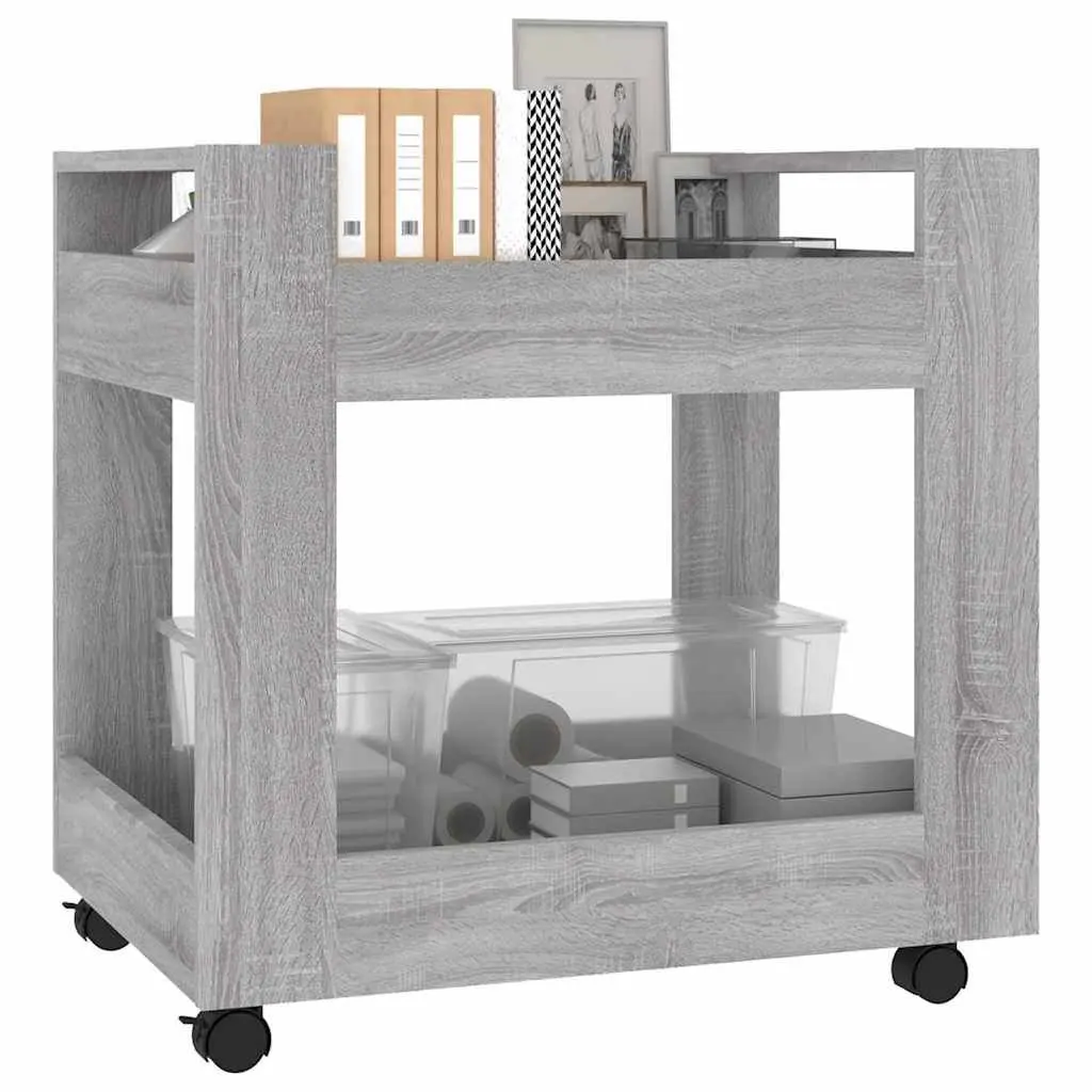 Desk Trolley Storage Cart Grey Sonoma 2 Shelf Engineered Wood Rolling Casters Mobile Office