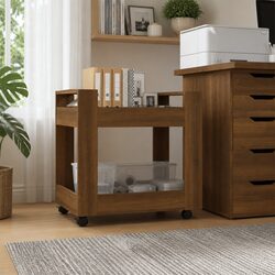 Brown Oak Desk Trolley with Storage Shelves